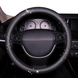 GXT Bling Steering Wheel Cover, Bling Crystal Rhinestone Car Steering Cover Universal 14.2-15.3 inch Glitter Car Wheel Cover Sparkling Accessories （Black）