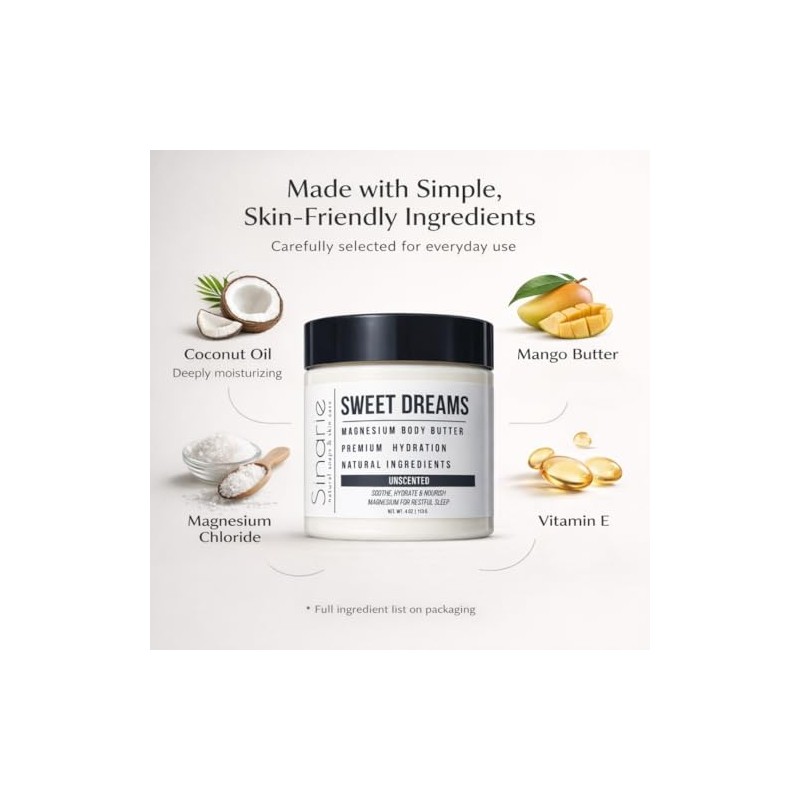 Sinarie- Manteca corporal emulsionada con magnesio Sweet Dreams, 4 oz,