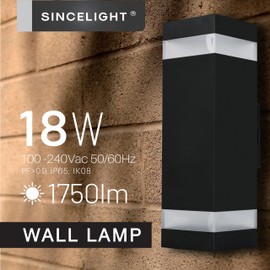 SINCELIGHT LED 18W Wall Light Fixture, IP65 Wall Sconces for Outdoors, Up/Down Exterior Wall Pack, Wall Mount Hardwired Lamp, with Color Turnable Switch.