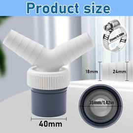 Washing Machine Drain Adapter, Washing Machine Drain Double Connection, Pipe Diameter 40 mm and Input Diameter 18-23 mm, with 2 Hose Clamps, for Washing Machine, Dishwasher, Dryer, Pack of 2