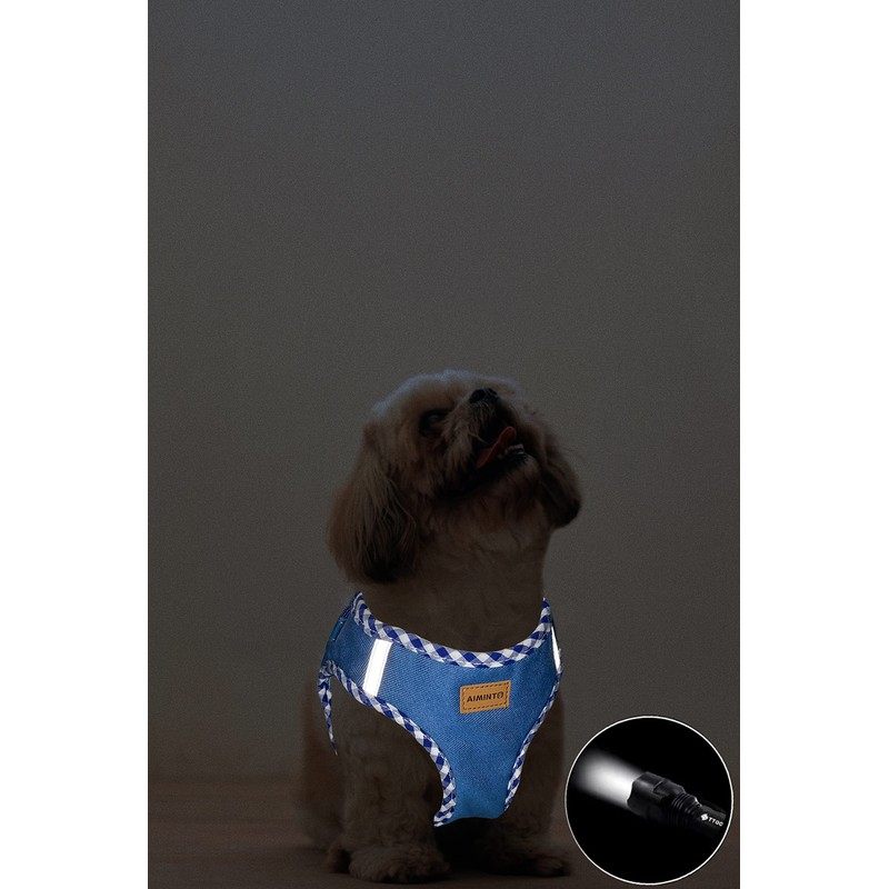 Aiminto Denim Dog Harness & Leash Set, Breathable Mesh, Lightweight,