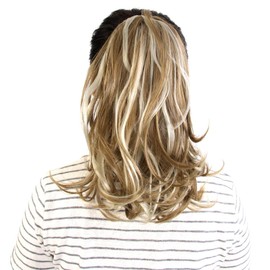 KAVSORAPI 12 Inch Curly Ponytail Hair Extension - Drawstring Synthetic Hairpiece for Women & Girls, Natural Looking Fake Ponytail for Easy Styling, Voluminous Curly Hair (Light Brown with Highlights)