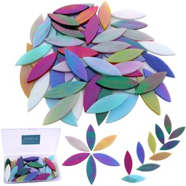 LITMIND 50 Pcs Iridescent Glass Large Petals Mosaic Tiles for Crafts, 2" x 0.63" Hand Cut Stained Glass Leaves Pieces, Rainbow Glass Flowers Mosaic Making Supplies