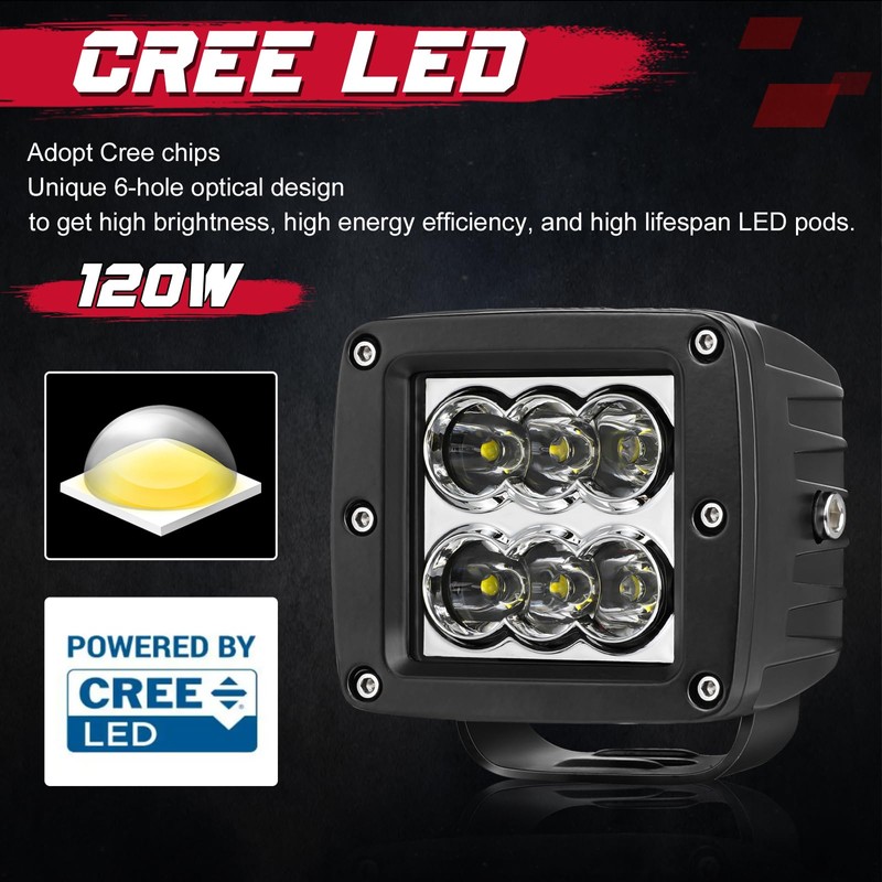 OFFROADTOWN LED Pod Lights 2PCS 3 Inch 120W CREE Cubes