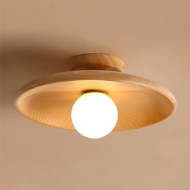NIUYAO Ceiling Light Shallow Bowl Wooden Saucer Shaped Close to Ceiling Lamp Simplicity Semi-Flush Mount Light use G9 Bulb for Corridor Hallway -Wood