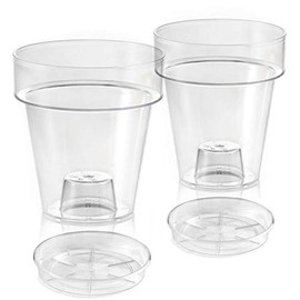 Teraplast transparent Porto flowerpot with internal support and Plato saucer - 14cm diameter