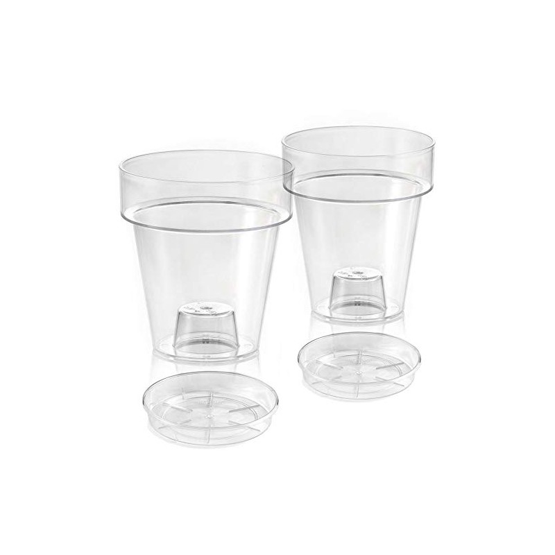 Teraplast transparent Porto flowerpot with internal support and Plato saucer