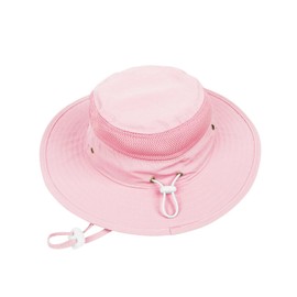 YAMEIZE Baby Kids Bucket Sun Hat - Wide Brim Mesh Girls Sun Hat UPF50+ with Adjustable Strap Summer Beach Hat for 4-8 Years Pink