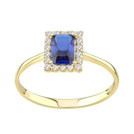 Old English Jewellers 9ct Yellow Gold Emerald Cut Blue Sapphire Ring size J K L M N O P Q R S (M)