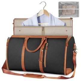 Garment Bags For Travel, Convertible Carry On Garment Bag Large Duffle Bags For Women, 2 In 1 Hanging Suitcase Suit Water Resistant Duffel Travel Bags With Shoe Pouch,Available In Three Colors - Color: Black with brown border