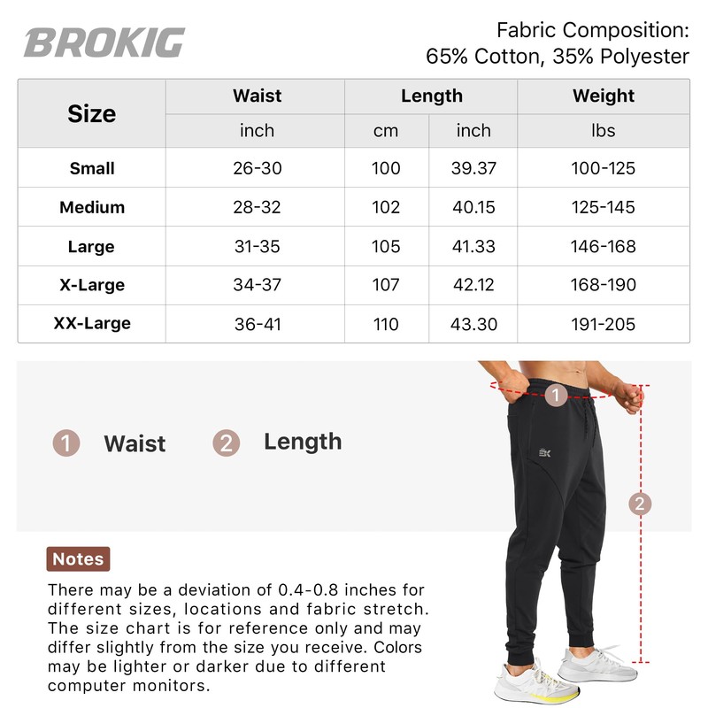 BROKIG Mens Vertzip Gym Joggers Pants, Carrot Fit Athletic Pants