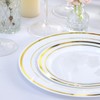 Moretoes 100PCS Gold Plastic Plates Disposable,Party Plates White Gold Rim,