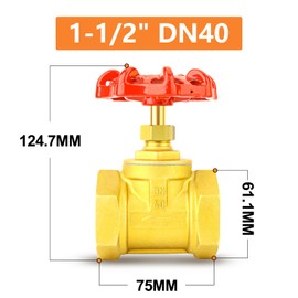 GASHER 1PCS Brass Industrial Gate Valve, DN50 1-1/2" BSP Female with Wheel Handle, Heavy Duty Gate Valve Tool for Water, Oil, Gas