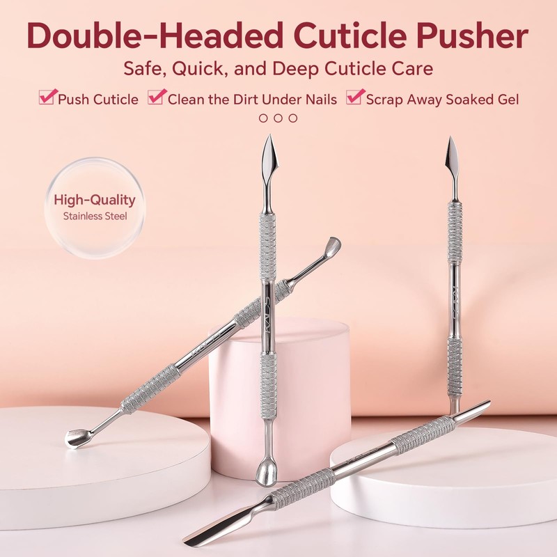 KADS Upgraded Dual-Ended Stainless Steel Nail Cuticle Pusher and Cleaner