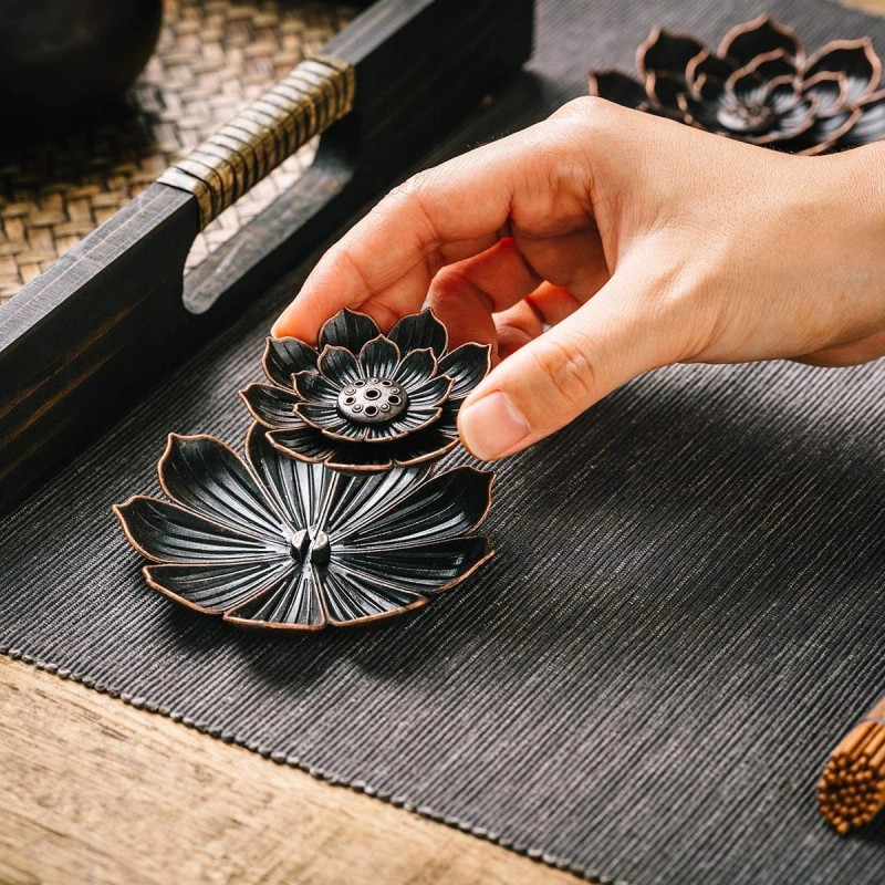 GARMOLY Brass Lotus Incense Holder, Incense Sticks Burner, Incense Ash