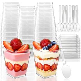 LRCXL 20 Pack 5 oz Plastic Dessert Cups with Lids and Spoons, Clear Yogurt Parfait Appetizer Cup with Lids for Party, Mini Dessert Shooter for Pudding Fruit Trifle Ice Cream