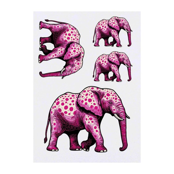 4 x 'Pink Spotted Elephant' Temporary Tattoos - Water Resistant,