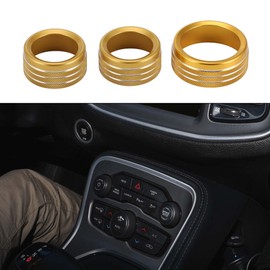 VekAuto 3 Pcs AC Air Conditioner Media Volume Tune Control Switch Knob Cover Ring Compatible for Dodge Challenger 2015-2019, Sturdy Aluminum Alloy Gold Tone
