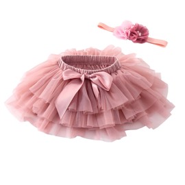 Beganly Baby Girls Soft Fluffy Ruffle Tulle Skirt with Nappy Cover Toddler Princess Party Tutu Sets with Flowers Headband, Rose (dusty rose)