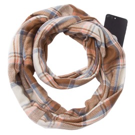 Lovacely Fashion Infinity Scarf Plaid & Tartan Lightweight Travel Scarves for Women Girls Ladies with Hidden Zipper Pocket, Beige, One Size