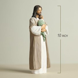 ShineOnAngel 10inch Jesus Statue - Jesus Holding Baby, Resin Jesus Loves Me Figurine, Handcrafted Wood-Carving Effect, Gift for New Baby or Beloved Child, Hand-Painted Christian Home Decor