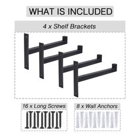OVOV 4 Pcs Steel Heavy Duty Shelf Brackets Wall Mounted Industrial Metal Shelf Supports (10", 4pcs Black)