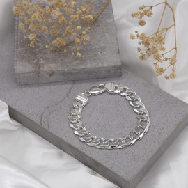 Tuscany Silver Men's Sterling Silver 12mm Flat Square Curb Bracelet of 20cm/8"