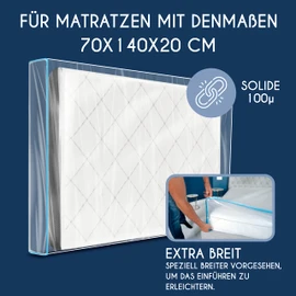 Dreamzie Plastic Mattress Cover 70 x 140 (Thickness 20 cm) - Mattress Protector with Wide Zip - Mattress Bag for Storage, Storage, Moving - Storage Bag for Mattresses