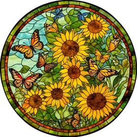 Naturelish Sunflower Stained Glass Puzzles Jigsaw for Adults 1000 Pieces, Brain Challenging Puzzle for Game Night, Family, Friends, Round Puzzles Diameter 25.6 in