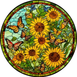 Naturelish Sunflower Stained Glass Puzzles Jigsaw for Adults 1000 Pieces, Brain Challenging Puzzle for Game Night, Family, Friends, Round Puzzles Diameter 25.6 in