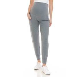 Leggings Depot Women's Maternity Pants Over The Belly Pregnancy Joggers Casual Lounge Pants (Heather Grey, Large)