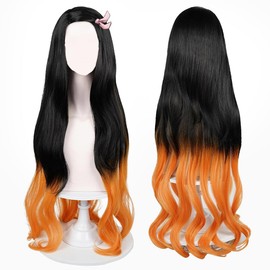 SWZY Slayer Cosplay Wig,Japanese Anime Character Role Playing Black Orange Wig,Long Wavy Curly Wigs For Women Girls,Fancy Dress Up Accessories Wigs For Daily Wear Cosplay Masquerade