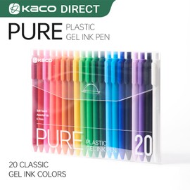 Kaco PURE Gel Pens 20 Pieces 0.7 mm Color Ink Aesthetic Journaling Pens Cute, Retractable, Soft Touch Barrel, Quick Drying (20 Assorted Ink)