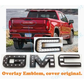 Auto GMC 2019-2025 GMC Sierra 1500 2500HD 3500HD Rear Only Black USA Flag OVERLAY Emblem