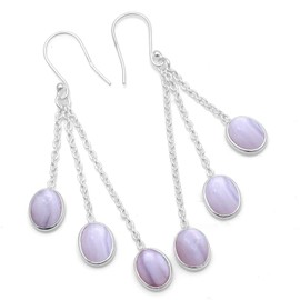 Silver Palace 925 Sterling Silver Natural Gemstone Drop Dangle Earrings for Women, Metal Gemstone, blue lace agate