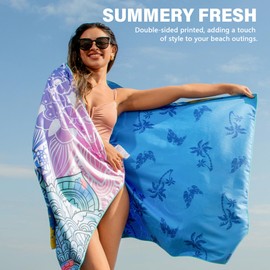 Winthome Beach Towel, Extra Large Microfibre Beach Towel for Adult, Double Sides Sand Free Quick Dry lightweight Travel Swimming Towel(Mandala + Leaf, 90×180cm - 2 pack)