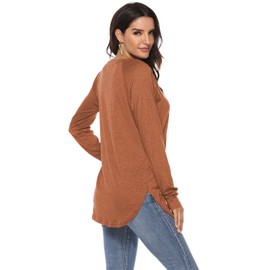 Newchoice Fall Clothes for Women Tunic Length Long Tshirts to Wear with Leggings (M,Burnt Orange)