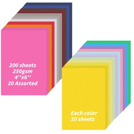 4" x 6" Cardstock, 200 Pack Colorful Thick Paper Cardstock Blank Colored Cards Stock for Invitations, Greeting Cards Making, Postcards, Photos, 250GSM Thick Paper Colorful