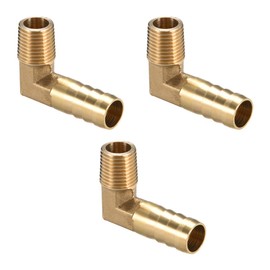 sourcing map Brass Barb Hose 90 Degree Elbow 12 mm Spike x 1/4 PT Plug Pipe Pack of 3