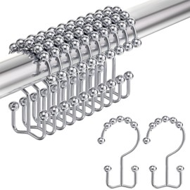 Amazer Shower Curtain Hooks Rings, Rust-Resistant Stainless Steel Double Shower Curtain Hooks, Shower Hooks for Shower Curtain and Liner Bathroom, Set of 12, Chrome