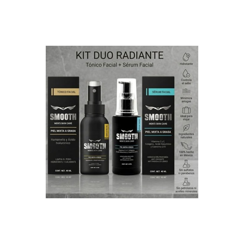 Smooth Kit Dúo Radiante Hombres Tónico Facial Ácido Hialurónico Sérum