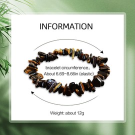 Natural Gemstones Chip Bead Bracelet for Men Women,Healing Chakra Bracelet Adjustable Slider Handmade Stress Relief Crystals Bracele (brown)