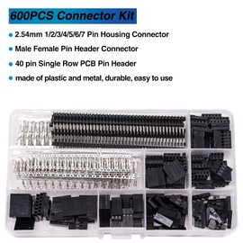 Taiss 600PCS Dupont Connector Kit - 2.54mm 1/2/3/4/5/6/7 Pin Housing Connector and Male/Female Crimp Pin, Jumper Wire Cable