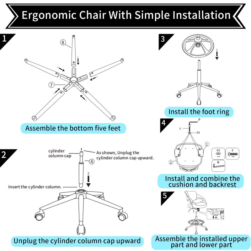 BOJUZIJA Tall Office Chair,Drafting Chair,Standing Computer Desk Chair with Foot
