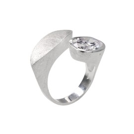 SILBERMOOS XL XXL Rings in Large Sizes Women's Ring with Zirconia Diamond Cut Design Motif Wide Open Radiant Sterling Silver 925, Size 64 66 68 70, Cubic Zirconia