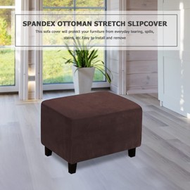 Velvet Ottoman Cover, Stretch Footstools Covers, Plush Foot Stool Slipcover, Removable Footrest Stool Sofa Slipcovers, Folding Storage Stool Furniture Protector for Room(Brown,Rectangular Large)