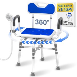 360° Swivel Shower Chair, 550 lbs Capacity, Removable Back and Arms