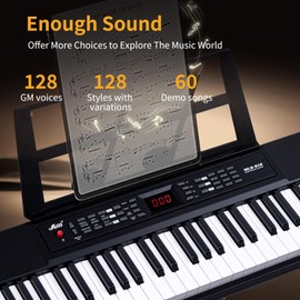 Suzii 61-Key Portable Electronic Piano with LCD Screen, Microphone, Earphones, Power Supply，built-in Speakers. Multiple Teaching Modes Gift for Beginners .This Christmas and New Year (Black)