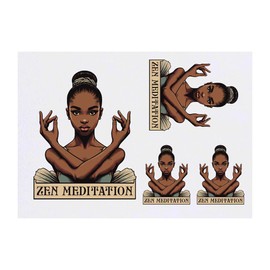 4 x 'Zen Meditation Girl' Temporary Tattoos - Water Resistant, Skin-Safe, Non-Toxic Transfers, Mixed Sizes (TO00084352)