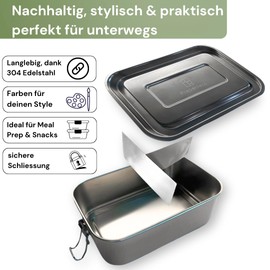 Preperfect Premium Children's Lunch Box Stainless Steel - 900 ml Lunch Box - Food Box with Divider with 3 Compartments - Breakfast Box Robust and Leak-Proof Lunch Box for School, Nursery and Work (Silver)